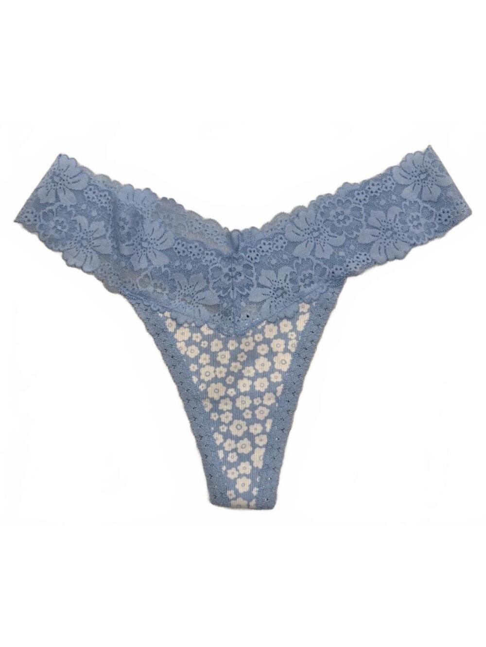 Victoria's Secret PINK Blue Lace Daisy Print Thong Panty M NWT